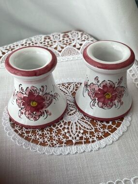 Pair of Italian Maiolica Candlestick Holders - Signed Orvieto